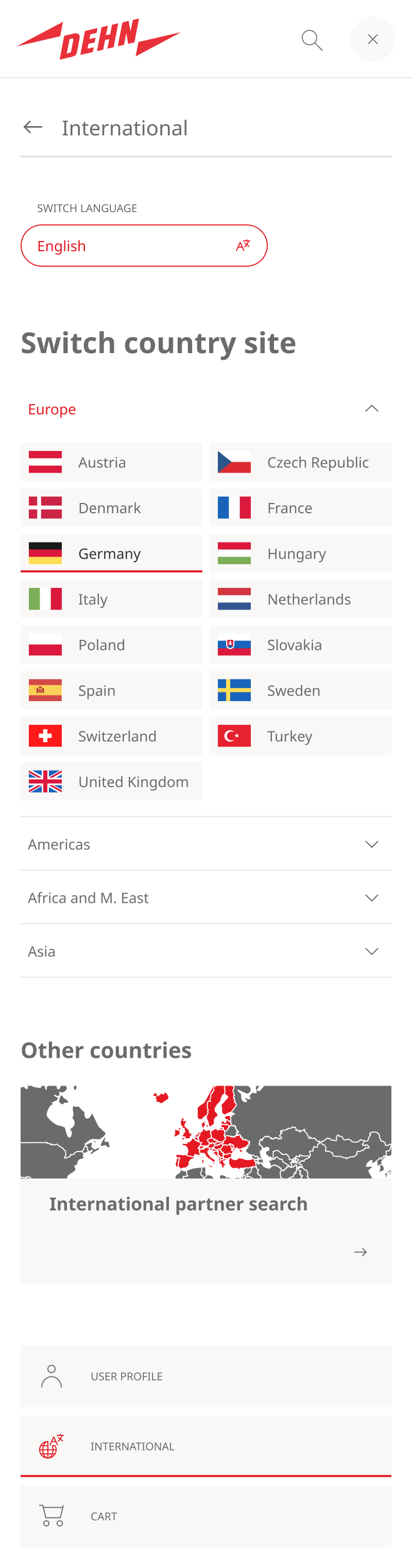 international header panel on mobile