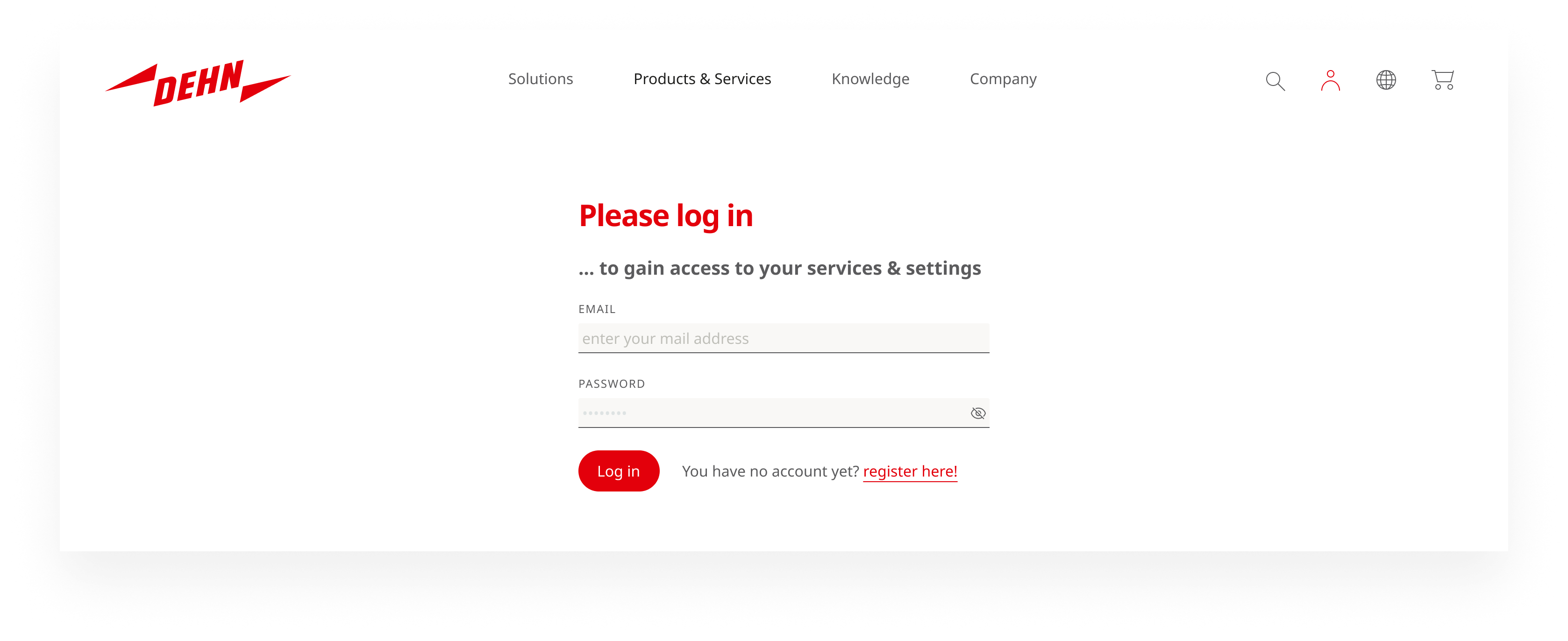 The user header for not logged in users