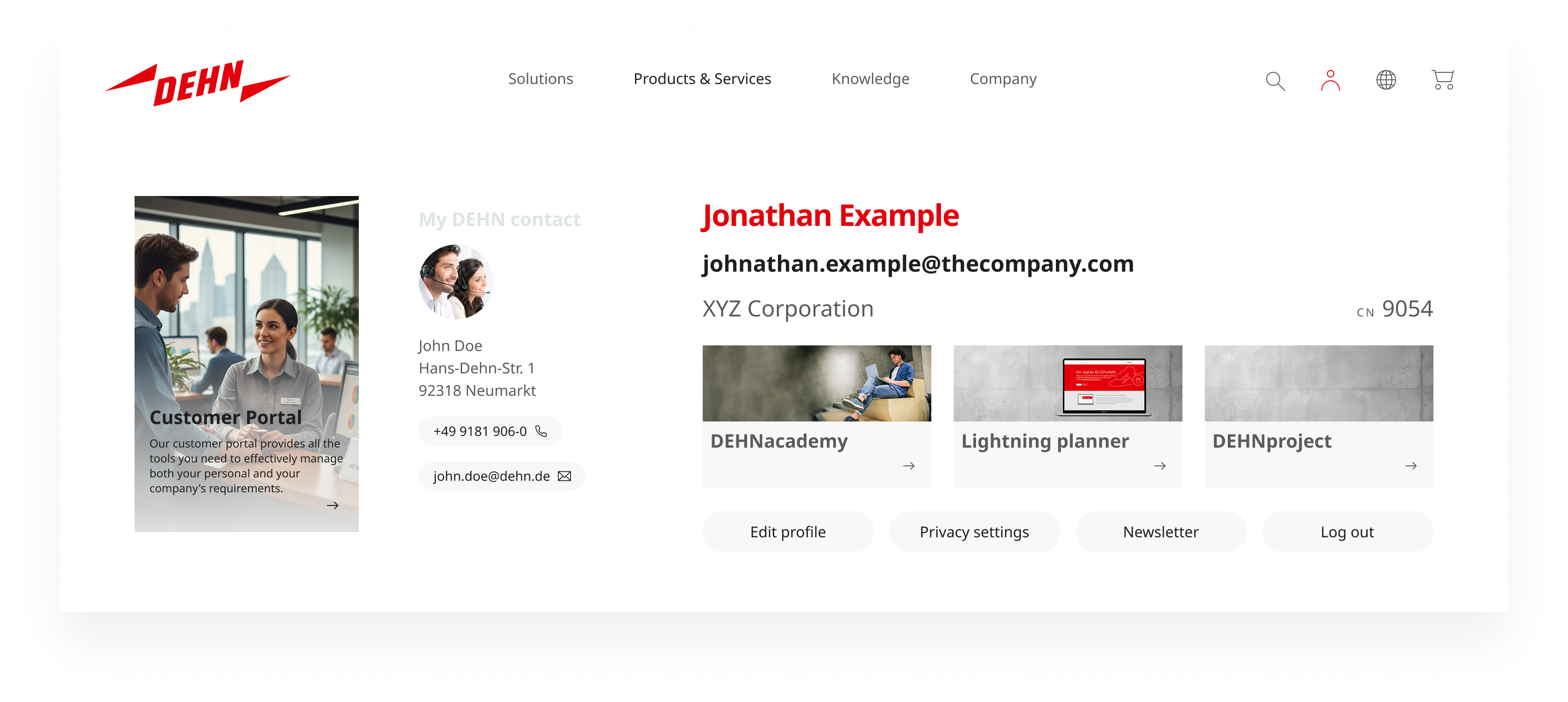 The user header for logged in customers
